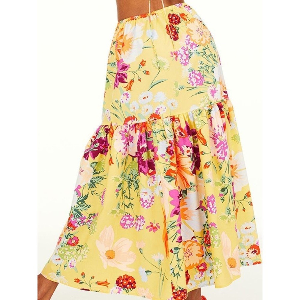H&M Yellow Floral Tiered Cottagecore Boho Romantic Spring Midi Skirt Sz S